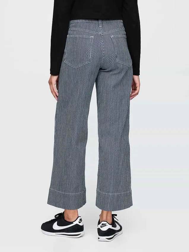Jeans met hoge taille, wijde pijpen en enkellengte