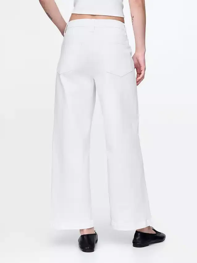 Jeans met hoge taille, wijde pijpen en enkellengte