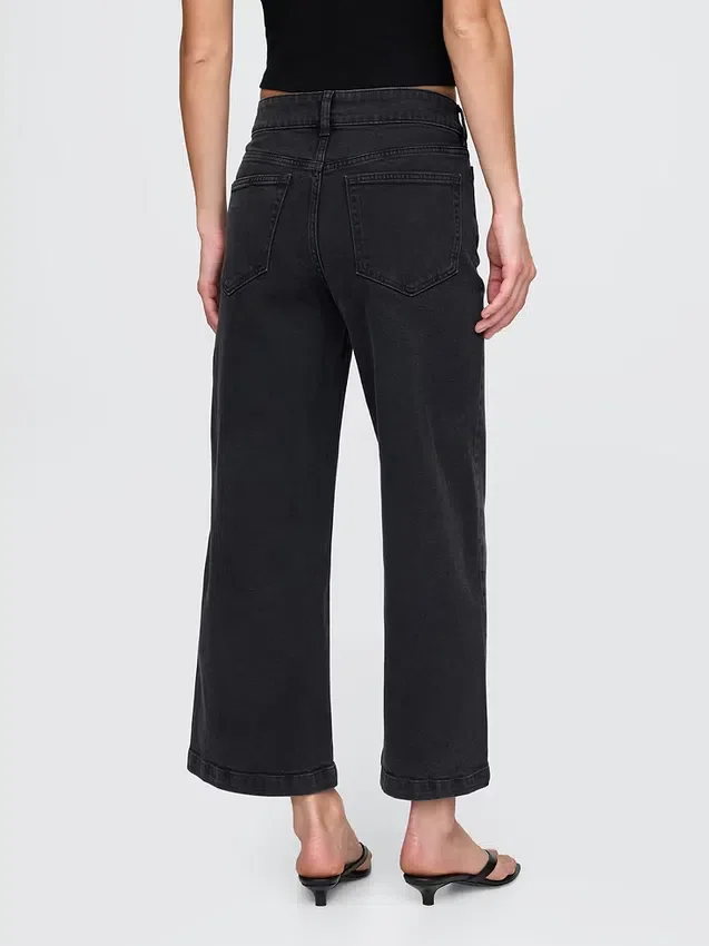 Jeans met hoge taille, wijde pijpen en enkellengte