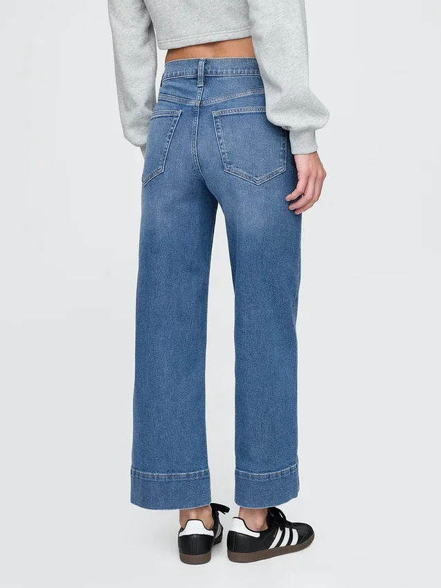 Jeans met hoge taille, wijde pijpen en enkellengte