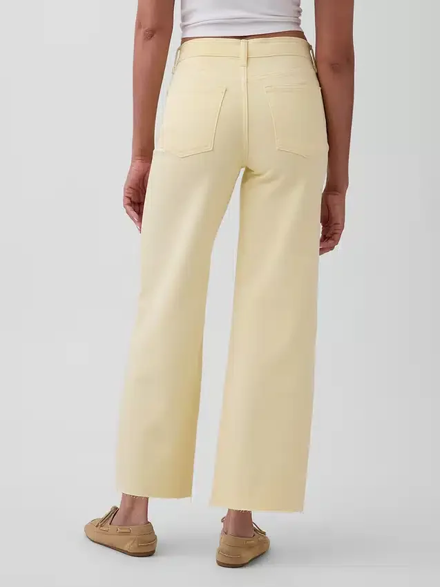 Jeans met hoge taille, wijde pijpen en enkellengte