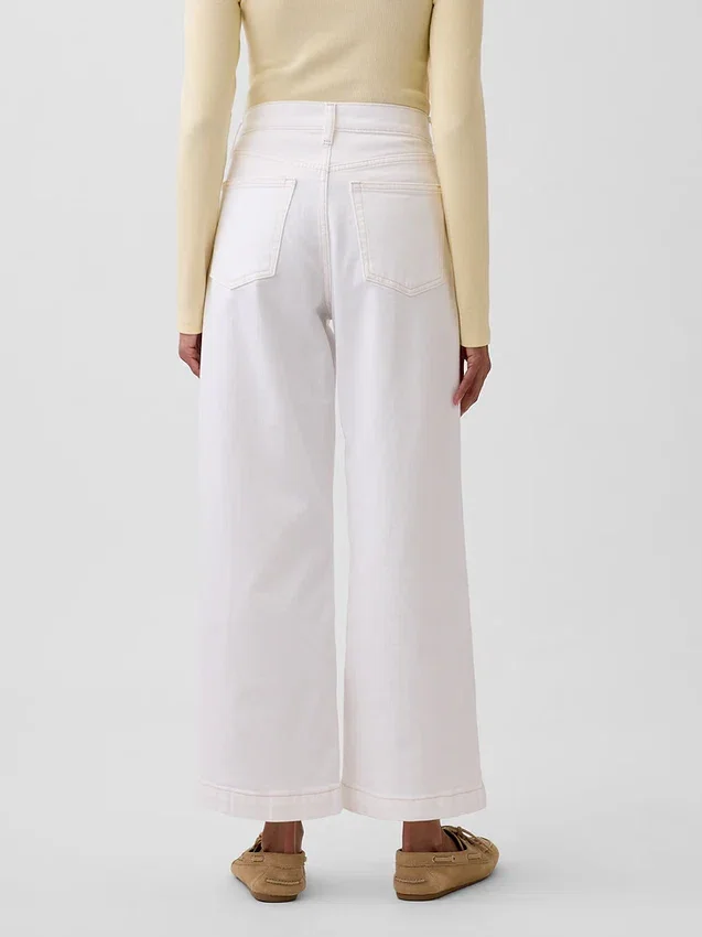 Jeans met hoge taille, wijde pijpen en enkellengte