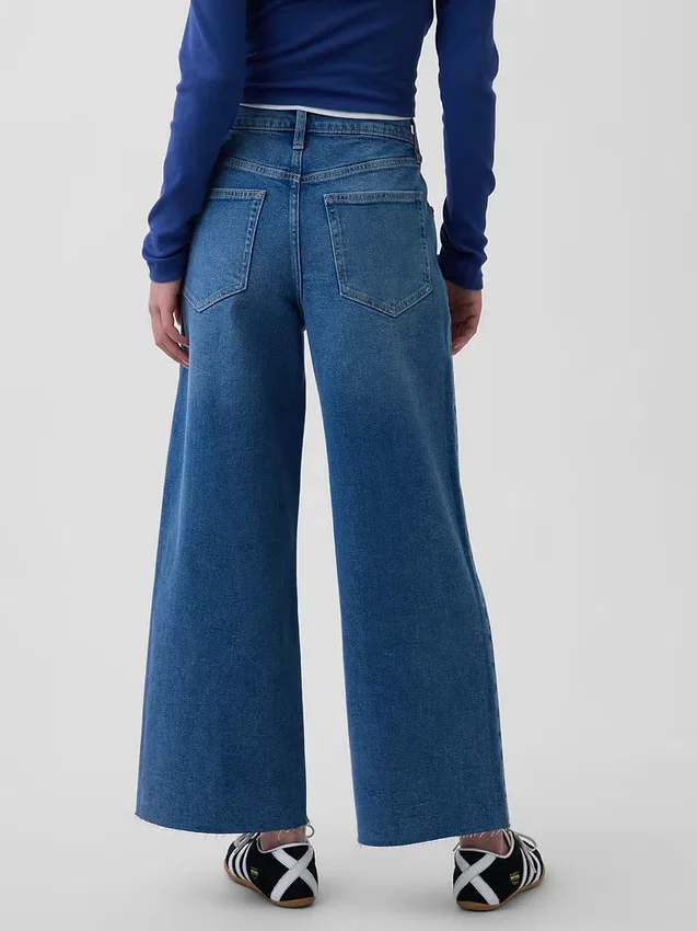 Jeans met hoge taille, wijde pijpen en enkellengte
