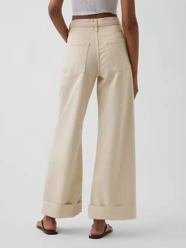 Jeans met hoge taille, wijde pijpen en enkellengte