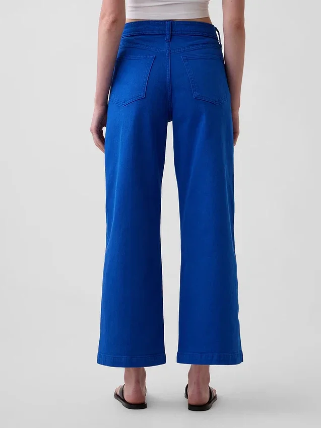 Jeans met hoge taille, wijde pijpen en enkellengte