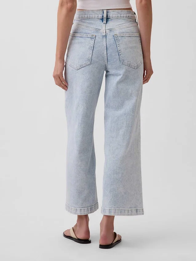 Jeans met hoge taille, wijde pijpen en enkellengte
