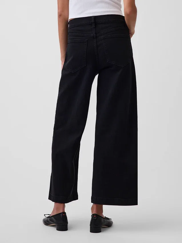 Jeans met hoge taille, wijde pijpen en enkellengte