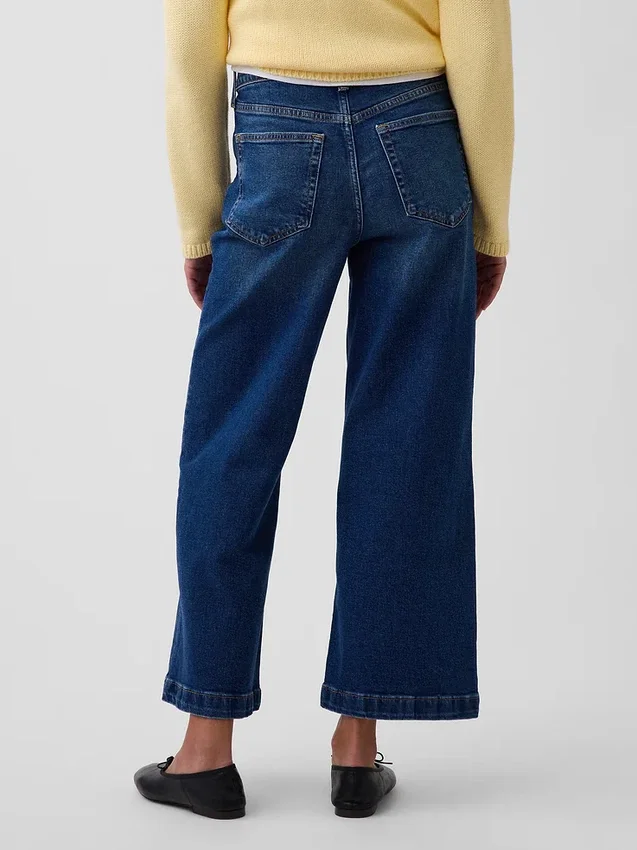 Jeans met hoge taille, wijde pijpen en enkellengte