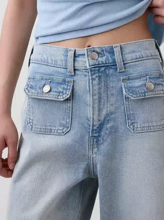Jeans met hoge taille, wijde pijpen en enkellengte