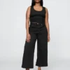 Jeans met hoge taille, wijde pijpen en enkellengte