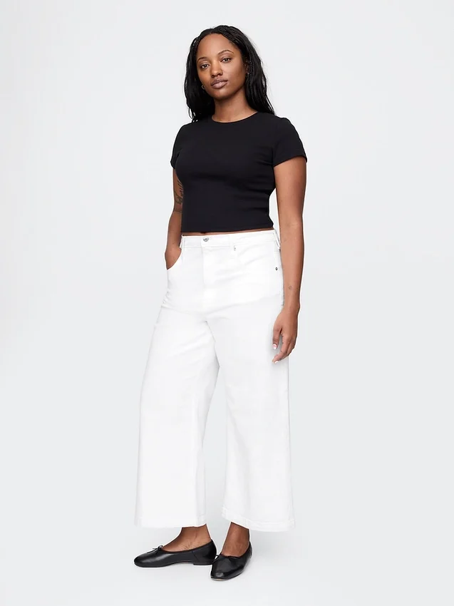 Jeans met hoge taille, wijde pijpen en enkellengte