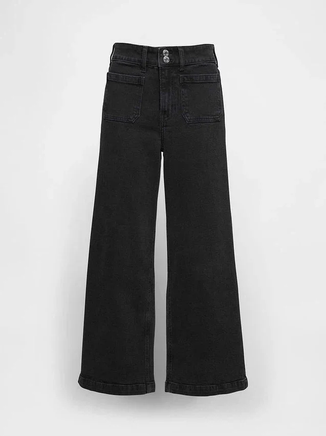 Jeans met hoge taille, wijde pijpen en enkellengte
