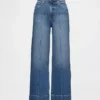 Jeans met hoge taille, wijde pijpen en enkellengte