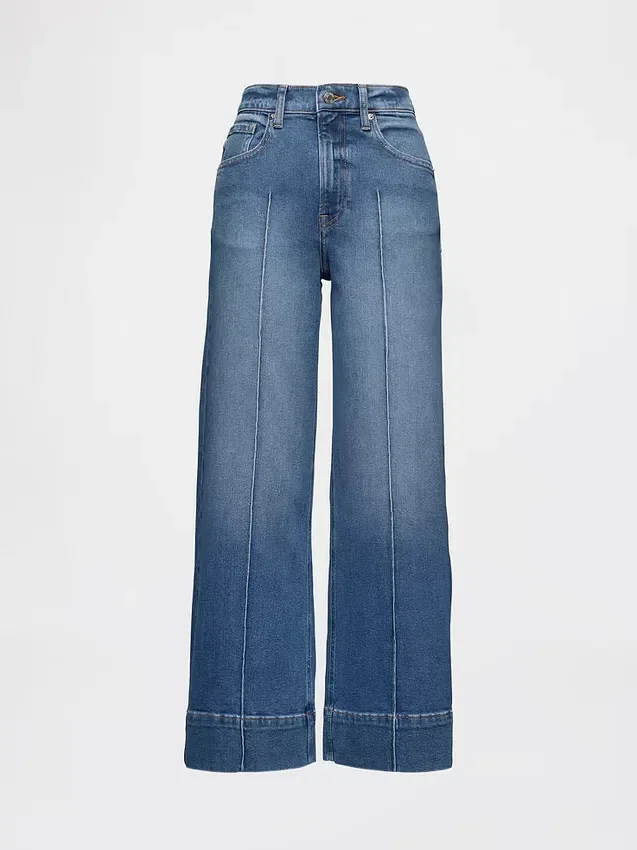 Jeans met hoge taille, wijde pijpen en enkellengte