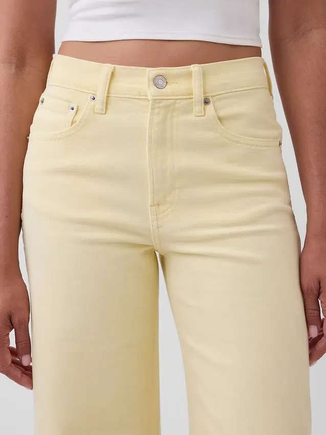 Jeans met hoge taille, wijde pijpen en enkellengte