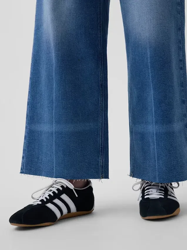 Jeans met hoge taille, wijde pijpen en enkellengte
