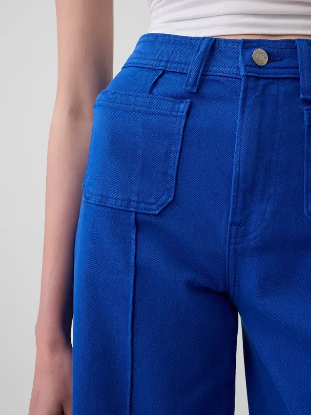 Jeans met hoge taille, wijde pijpen en enkellengte