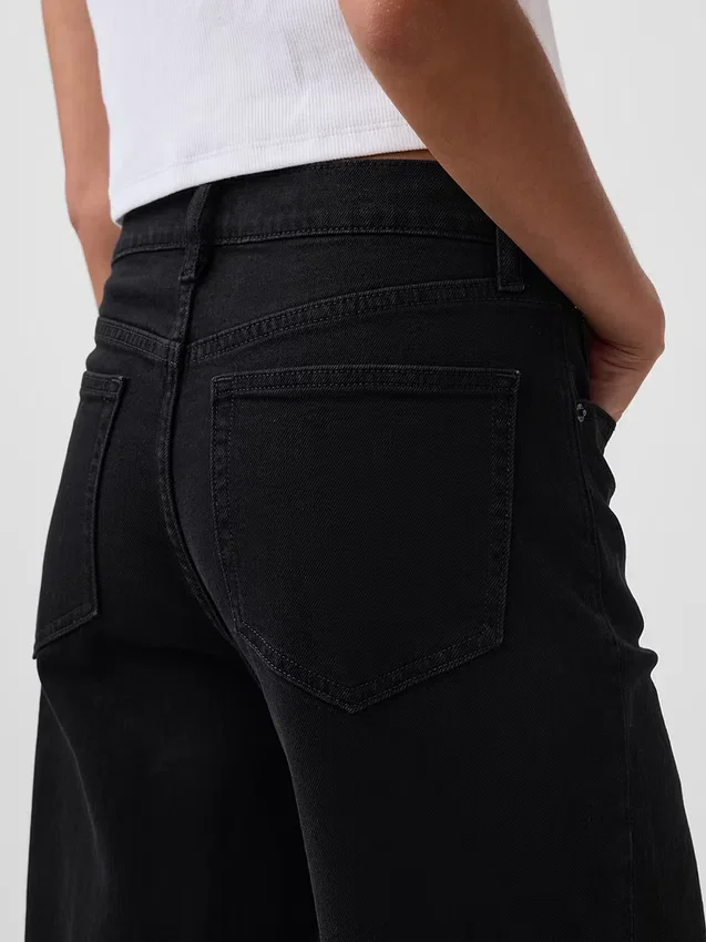 Jeans met hoge taille, wijde pijpen en enkellengte