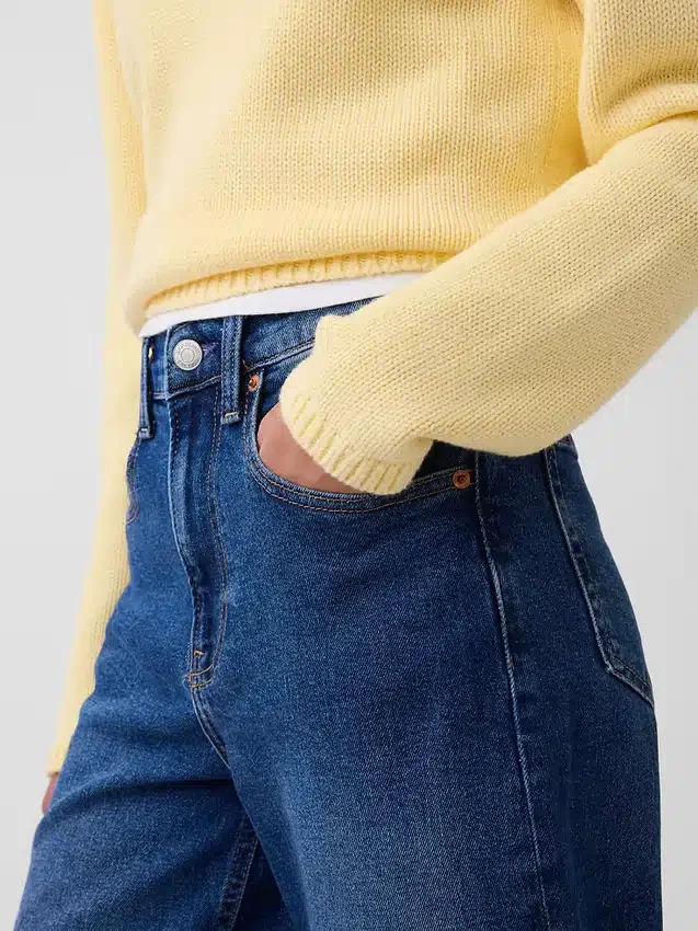 Jeans met hoge taille, wijde pijpen en enkellengte