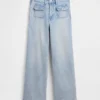 Jeans met hoge taille, wijde pijpen en enkellengte