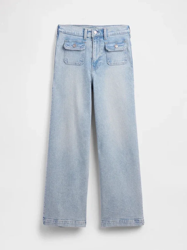 Jeans met hoge taille, wijde pijpen en enkellengte