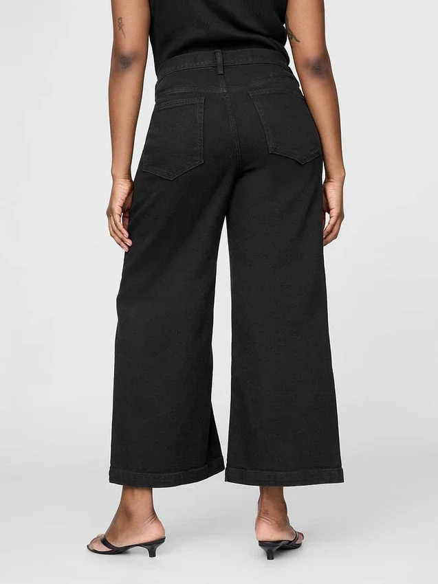 Jeans met hoge taille, wijde pijpen en enkellengte