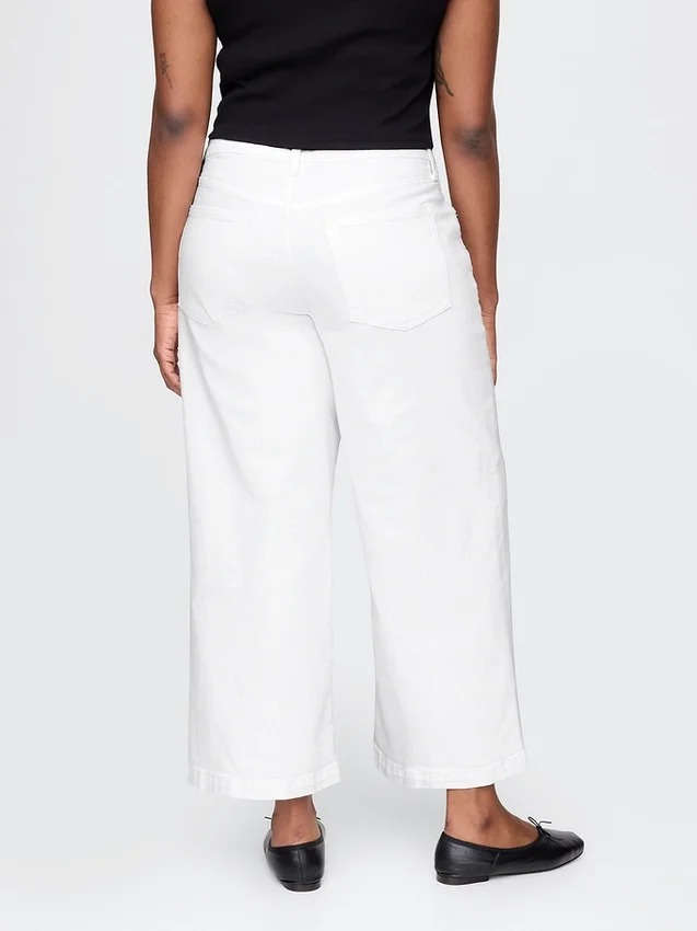 Jeans met hoge taille, wijde pijpen en enkellengte