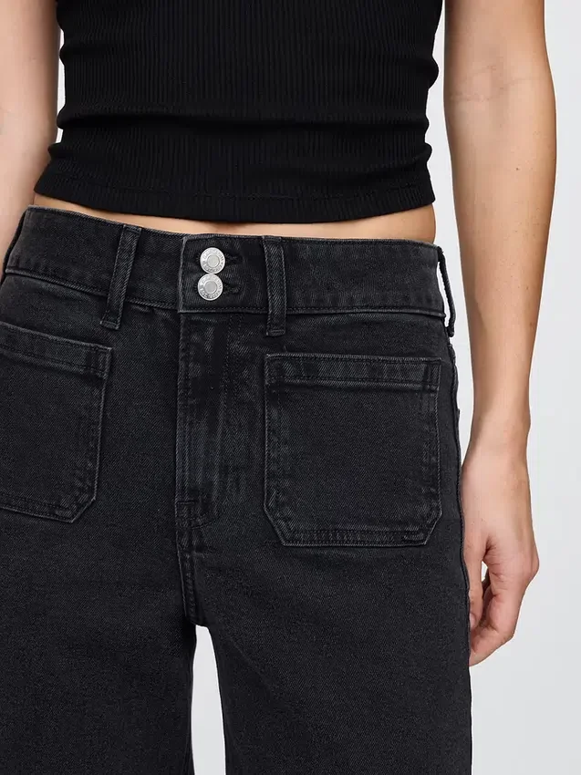 Jeans met hoge taille, wijde pijpen en enkellengte