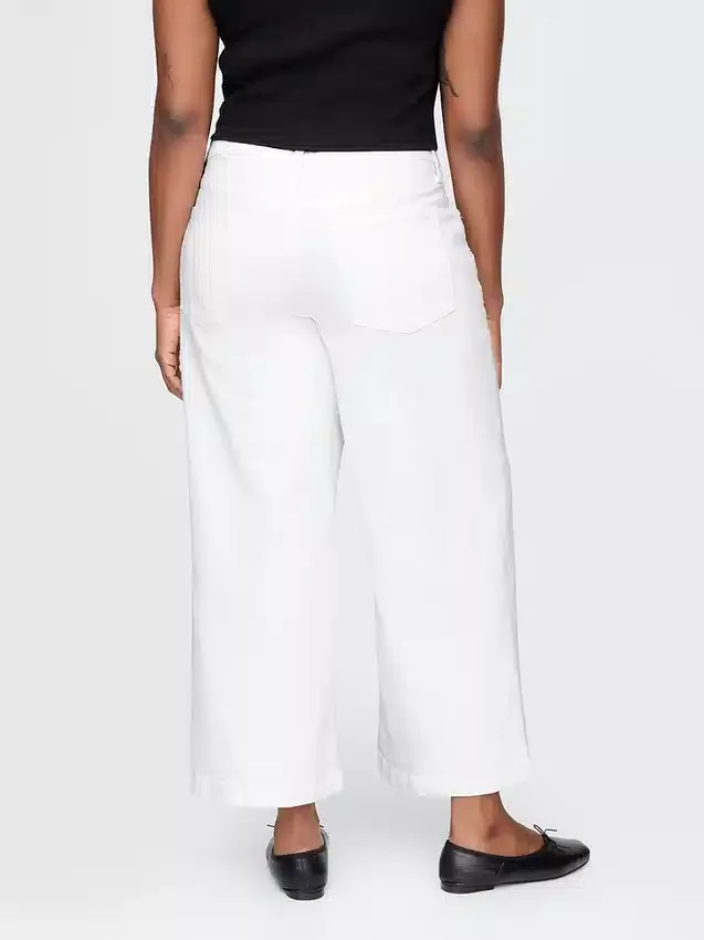 Jeans met hoge taille, wijde pijpen en enkellengte