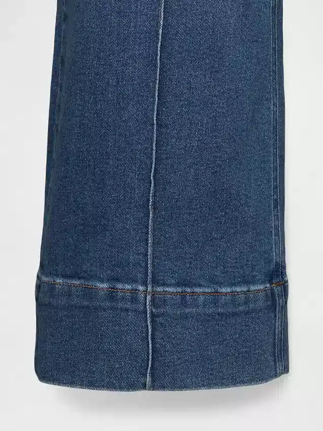 Jeans met hoge taille, wijde pijpen en enkellengte