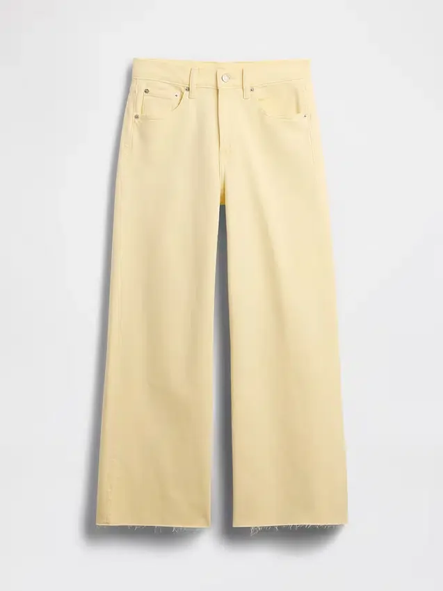 Jeans met hoge taille, wijde pijpen en enkellengte