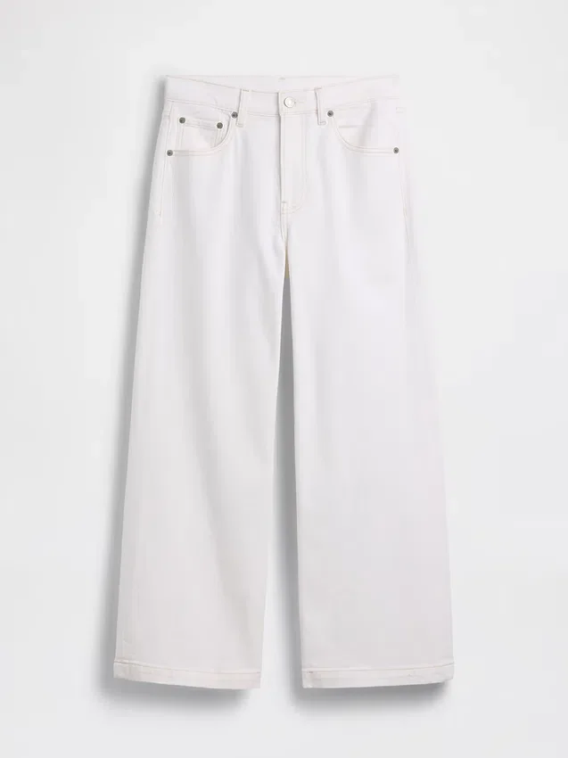 Jeans met hoge taille, wijde pijpen en enkellengte