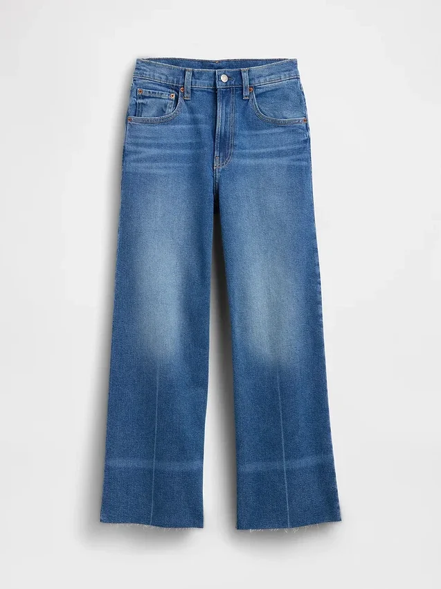 Jeans met hoge taille, wijde pijpen en enkellengte