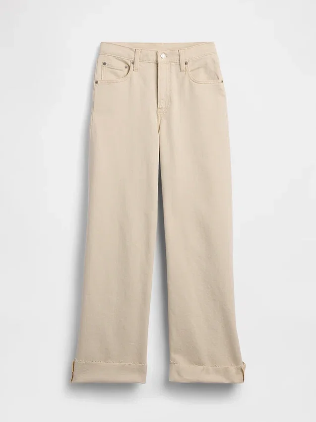 Jeans met hoge taille, wijde pijpen en enkellengte
