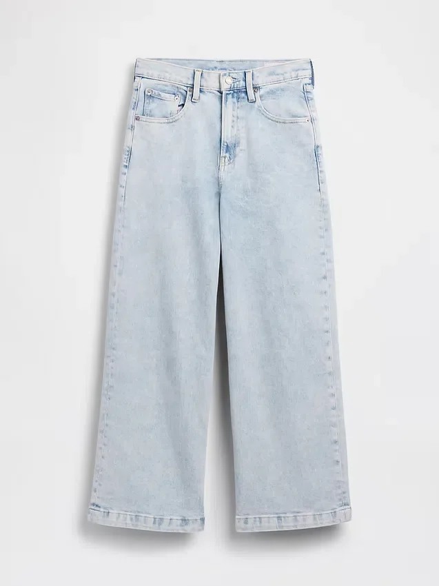 Jeans met hoge taille, wijde pijpen en enkellengte