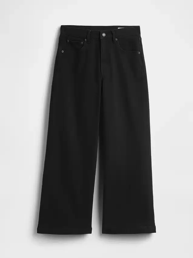 Jeans met hoge taille, wijde pijpen en enkellengte