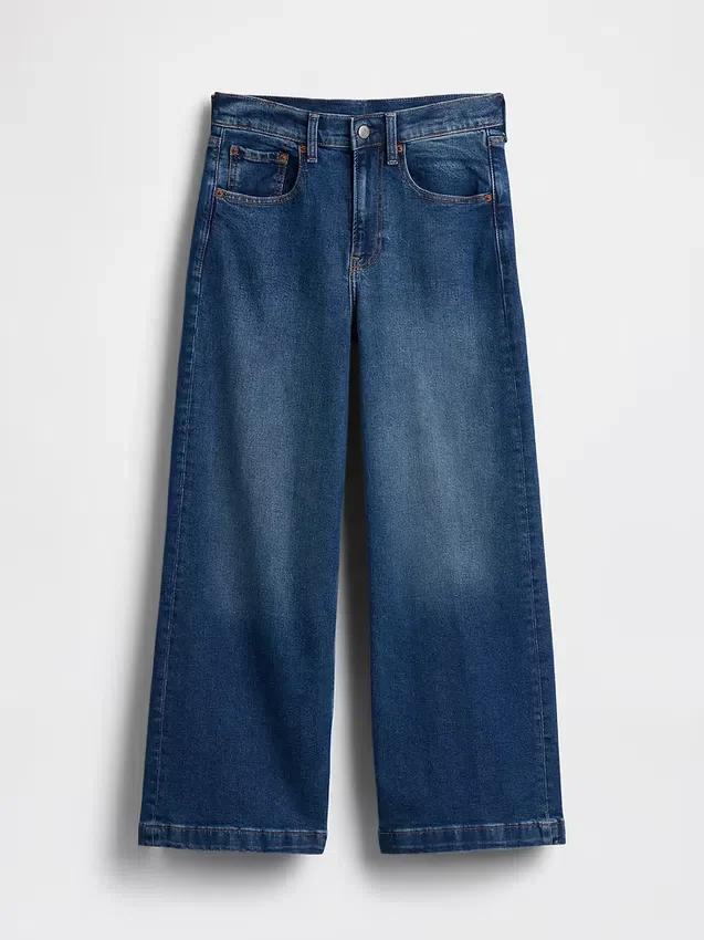 Jeans met hoge taille, wijde pijpen en enkellengte