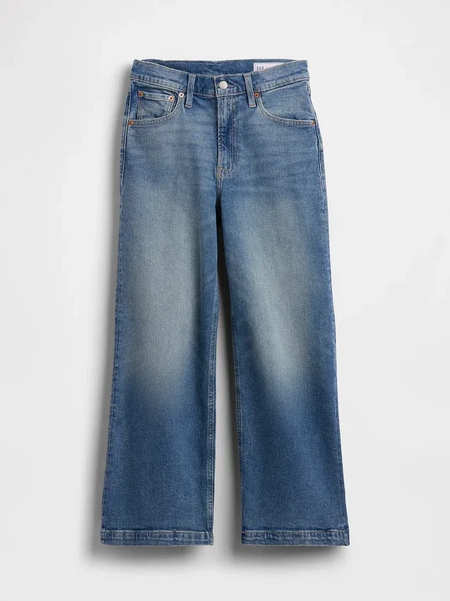 Jeans met hoge taille, wijde pijpen en enkellengte