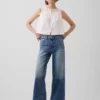 Jeans met hoge taille, wijde pijpen en enkellengte