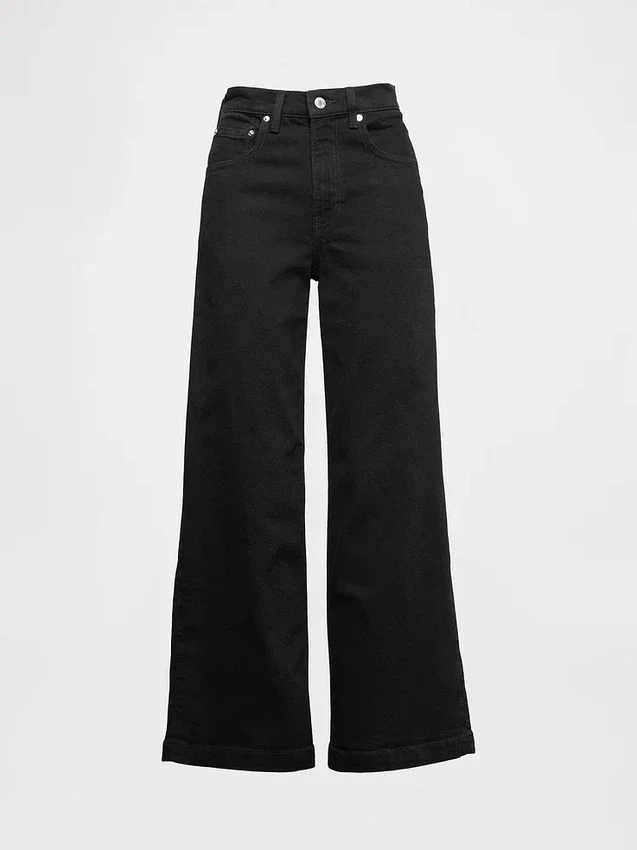 Jeans met hoge taille, wijde pijpen en enkellengte