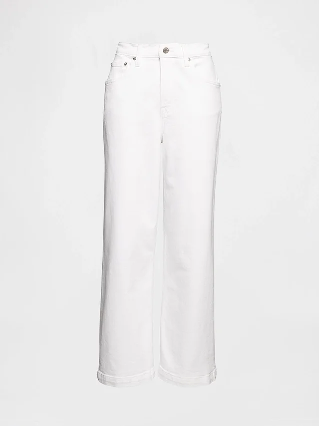 Jeans met hoge taille, wijde pijpen en enkellengte