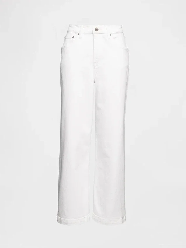 Jeans met hoge taille, wijde pijpen en enkellengte