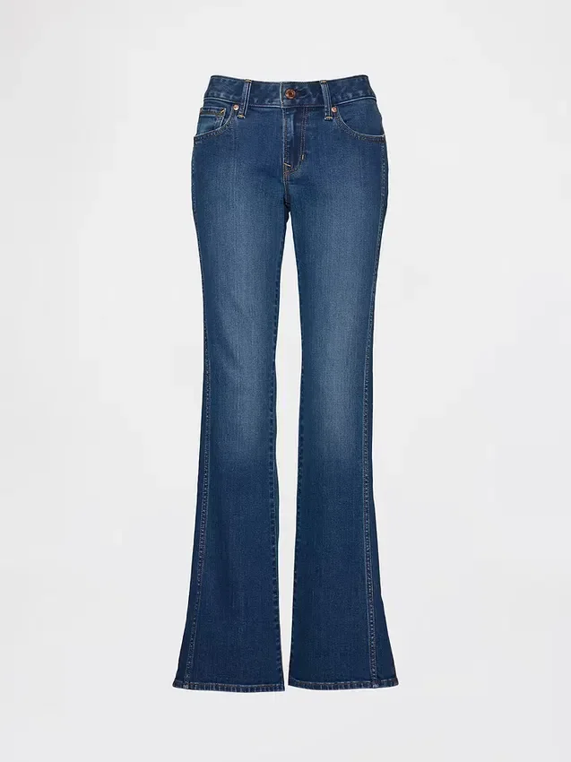 Jeans met lage taille, lang en slank model, met naad en gespleten zoom