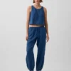 Joggingbroek van katoenen gaasdenim met wijd uitlopende pijpen
