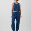 Joggingbroek van katoenen gaasdenim met wijd uitlopende pijpen