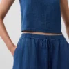 Joggingbroek van katoenen gaasdenim met wijd uitlopende pijpen