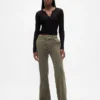 Kaki broek met lage taille en relaxte flare