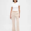 Kaki broek met lage taille en relaxte flare