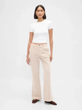 Kaki broek met lage taille en relaxte flare