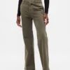 Kaki broek met lage taille en relaxte flare